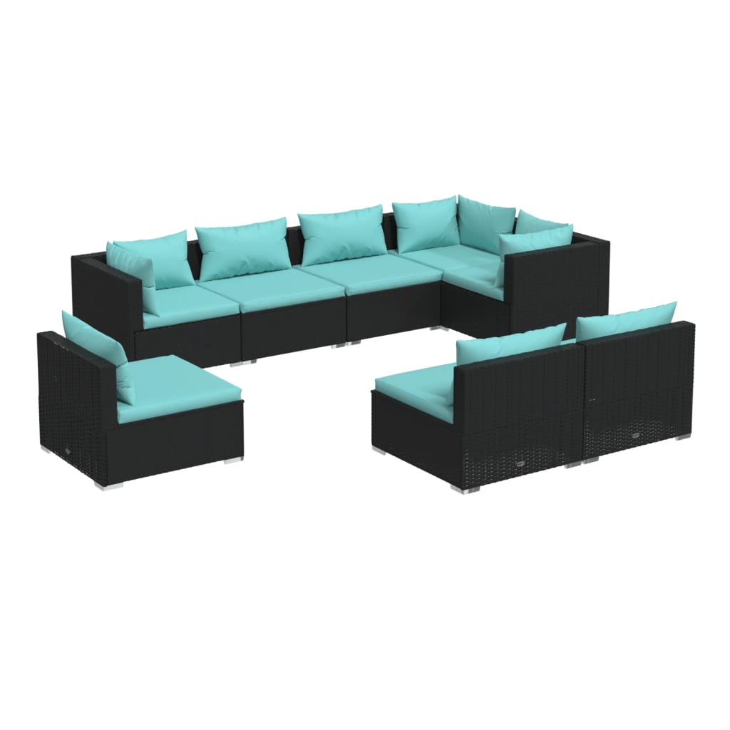 8 Piece Garden Lounge Set with Cushions Poly Rattan Black