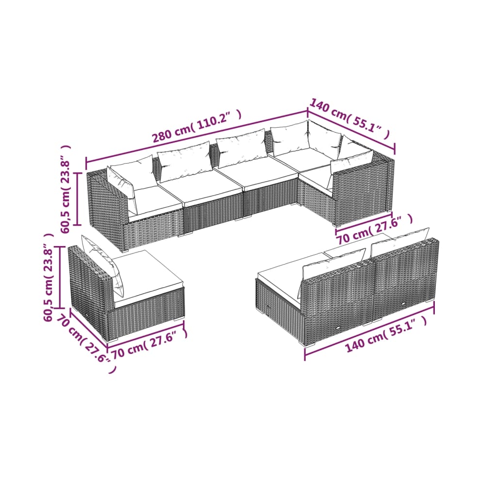 8 Piece Garden Lounge Set with Cushions Poly Rattan Black