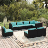 8 Piece Garden Lounge Set with Cushions Poly Rattan Black