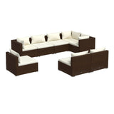 8 Piece Garden Lounge Set with Cushions Poly Rattan Brown - Front View