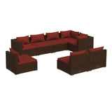 8 Piece Garden Lounge Set with Cushions Poly Rattan Brown - Front View