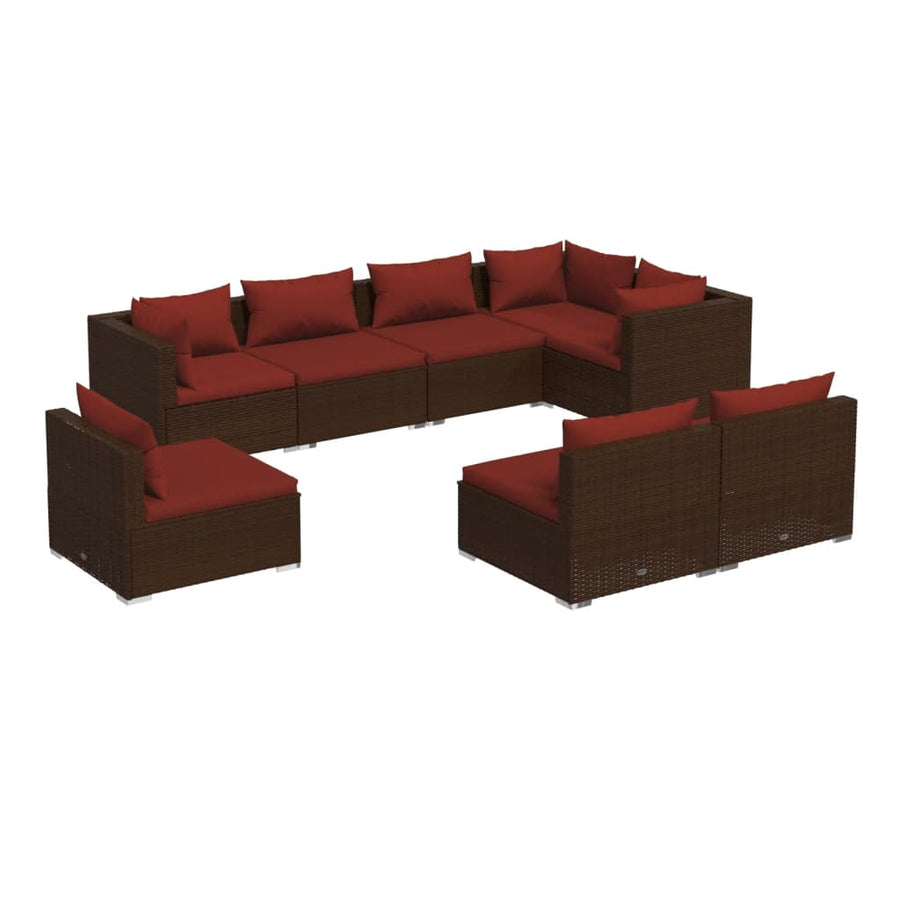 8 Piece Garden Lounge Set with Cushions Poly Rattan Brown