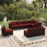 8 Piece Garden Lounge Set with Cushions Poly Rattan Brown