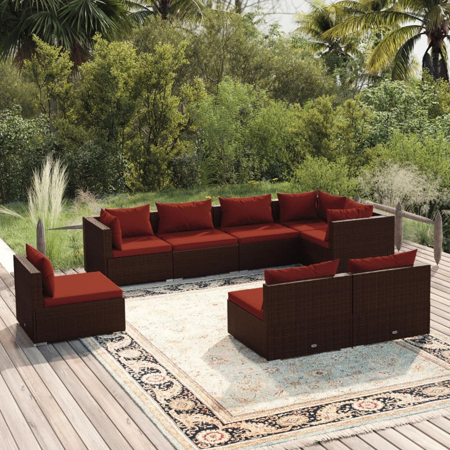8 Piece Garden Lounge Set with Cushions Poly Rattan Brown