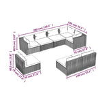8 Piece Garden Lounge Set with Cushions Poly Rattan Brown - 45-Degree Angle