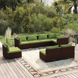8 Piece Garden Lounge Set with Cushions Poly Rattan Brown