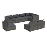 8 Piece Garden Lounge Set with Cushions Poly Rattan Grey - Front View
