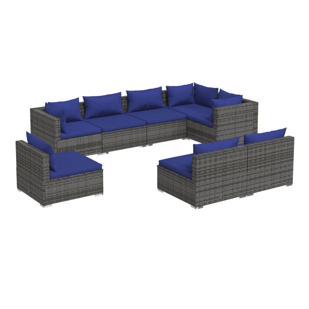 8 Piece Garden Lounge Set with Cushions Poly Rattan Grey