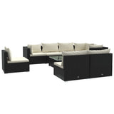 9 Piece Garden Lounge Set with Cushions Poly Rattan Black