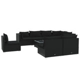 9 Piece Garden Lounge Set with Cushions Poly Rattan Black - Front View