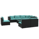 9 Piece Garden Lounge Set with Cushions Poly Rattan Black