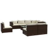 9 Piece Garden Lounge Set with Cushions Poly Rattan Brown - Front View