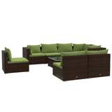 9 Piece Garden Lounge Set with Cushions Poly Rattan Brown