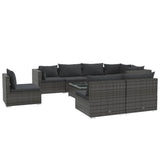 9 Piece Garden Lounge Set with Cushions Poly Rattan Grey - Front View