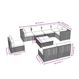 9 Piece Garden Lounge Set with Cushions Poly Rattan Grey - Rear View