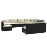 9 Piece Garden Lounge Set with Cushions Poly Rattan Black - Front View