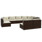 9 Piece Garden Lounge Set with Cushions Poly Rattan Brown