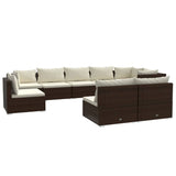 9 Piece Garden Lounge Set with Cushions Poly Rattan Brown - Front View