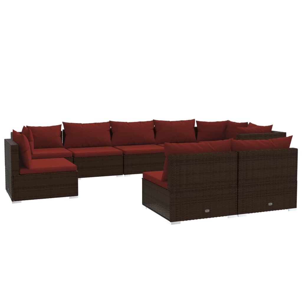 9 Piece Garden Lounge Set with Cushions Poly Rattan Brown