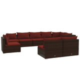9 Piece Garden Lounge Set with Cushions Poly Rattan Brown - Front View