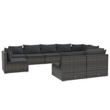 9 Piece Garden Lounge Set with Cushions Poly Rattan Grey - Front View
