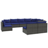 9 Piece Garden Lounge Set with Cushions Poly Rattan Grey