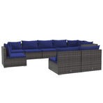 9 Piece Garden Lounge Set with Cushions Poly Rattan Grey