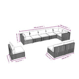 9 Piece Garden Lounge Set with Cushions Poly Rattan Grey - 45-Degree Angle