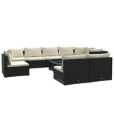 10 Piece Garden Lounge Set with Cushions Poly Rattan Black - Front View