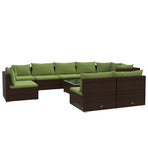 10 Piece Garden Lounge Set with Cushions Poly Rattan Brown