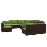 10 Piece Garden Lounge Set with Cushions Poly Rattan Brown - Front View