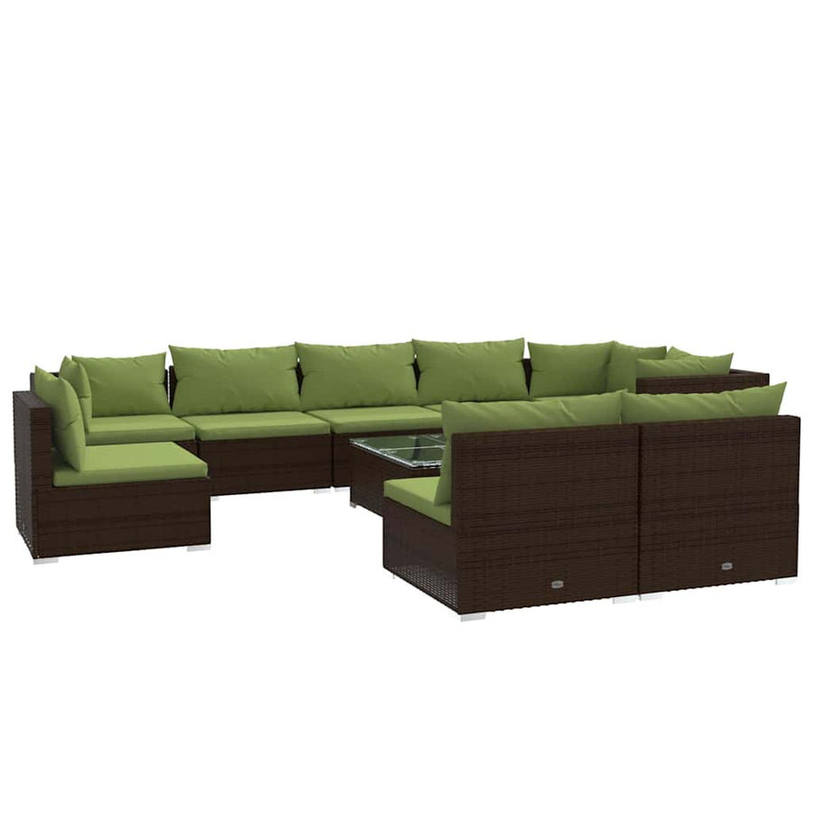 10 Piece Garden Lounge Set with Cushions Poly Rattan Brown