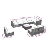 10 Piece Garden Lounge Set with Cushions Poly Rattan Grey - Rear View