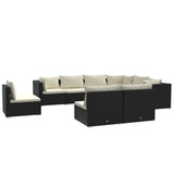 9 Piece Garden Lounge Set with Cushions Poly Rattan Black - Front View