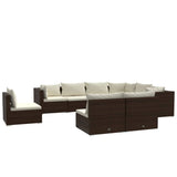 9 Piece Garden Lounge Set with Cushions Poly Rattan Brown - Front View