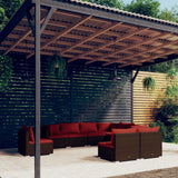 9 Piece Garden Lounge Set with Cushions Poly Rattan Brown
