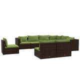9 Piece Garden Lounge Set with Cushions Poly Rattan Brown - Front View