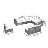 9 Piece Garden Lounge Set with Cushions Poly Rattan Grey - 45-Degree Angle