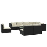 10 Piece Garden Lounge Set with Cushions Poly Rattan Black - Front View