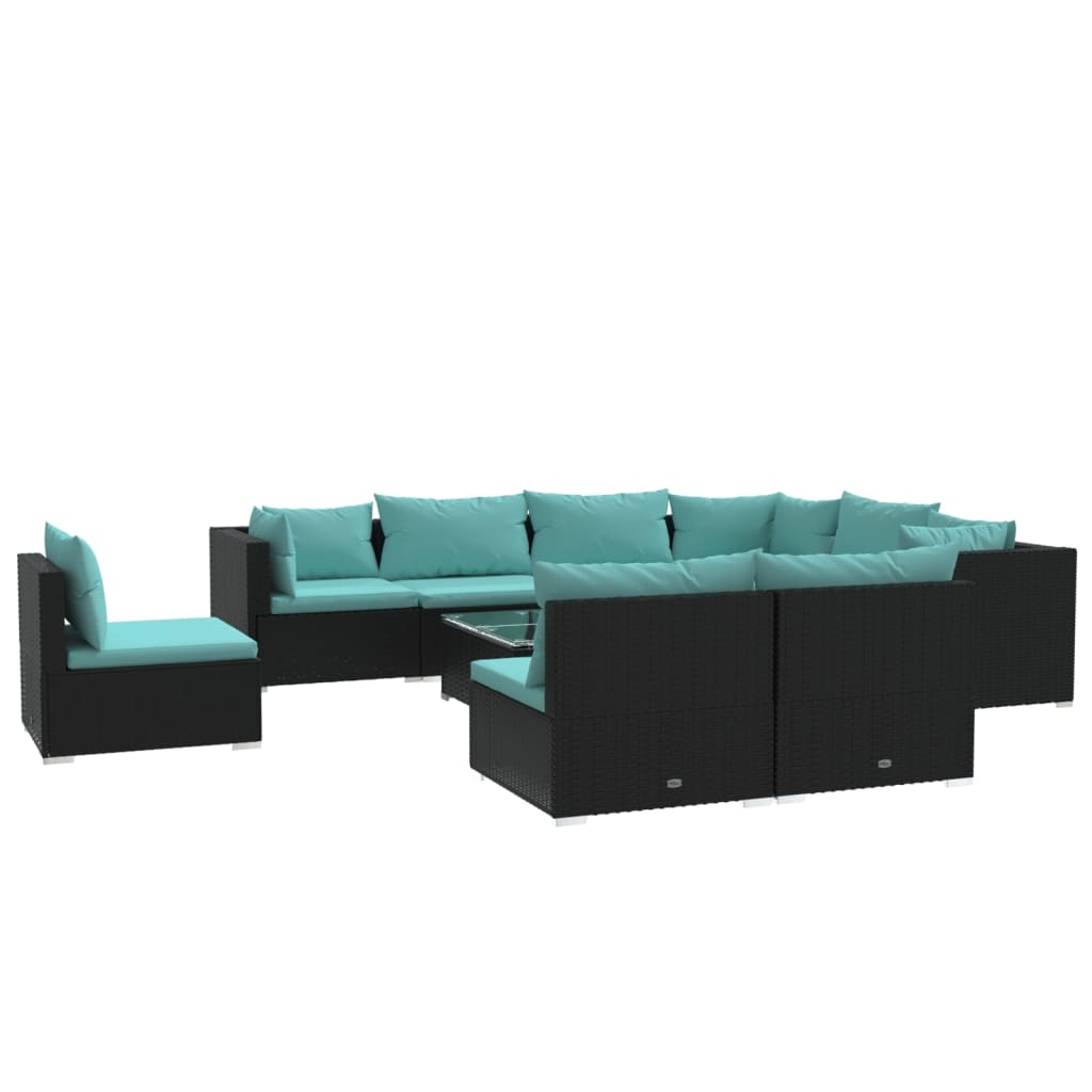 10 Piece Garden Lounge Set with Cushions Poly Rattan Black