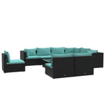 10 Piece Garden Lounge Set with Cushions Poly Rattan Black
