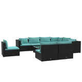 10 Piece Garden Lounge Set with Cushions Poly Rattan Black - Front View