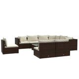 10 Piece Garden Lounge Set with Cushions Poly Rattan Brown - Front View