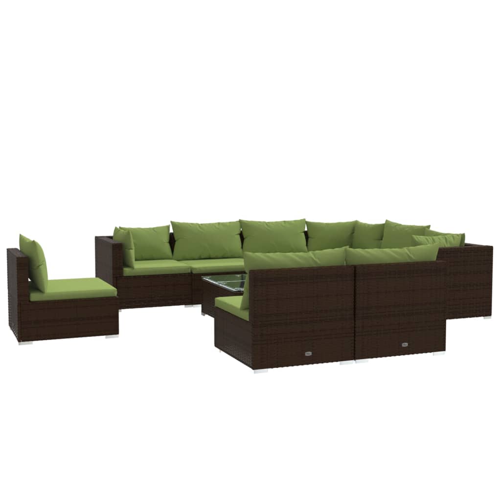 10 Piece Garden Lounge Set with Cushions Poly Rattan Brown