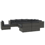 10 Piece Garden Lounge Set with Cushions Poly Rattan Grey - Front View