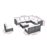 10 Piece Garden Lounge Set with Cushions Poly Rattan Grey - Rear View