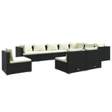 10 Piece Garden Lounge Set with Cushions Poly Rattan Black - Front View