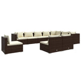 10 Piece Garden Lounge Set with Cushions Poly Rattan Brown - Front View