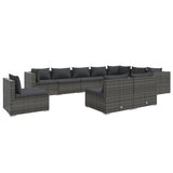 10 Piece Garden Lounge Set with Cushions Poly Rattan Grey - Front View