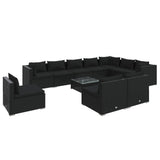 11 Piece Garden Lounge Set with Cushions Poly Rattan Black - Front View